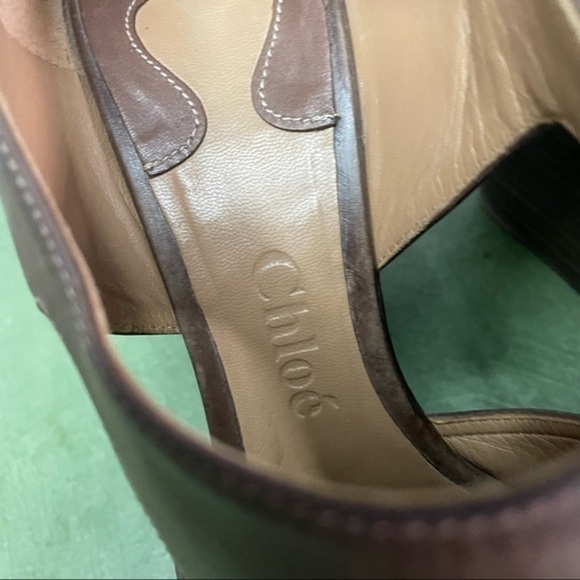 Chloe Stacked Heel Wedges w Peep Toes in Leather - Picture 5 of 13